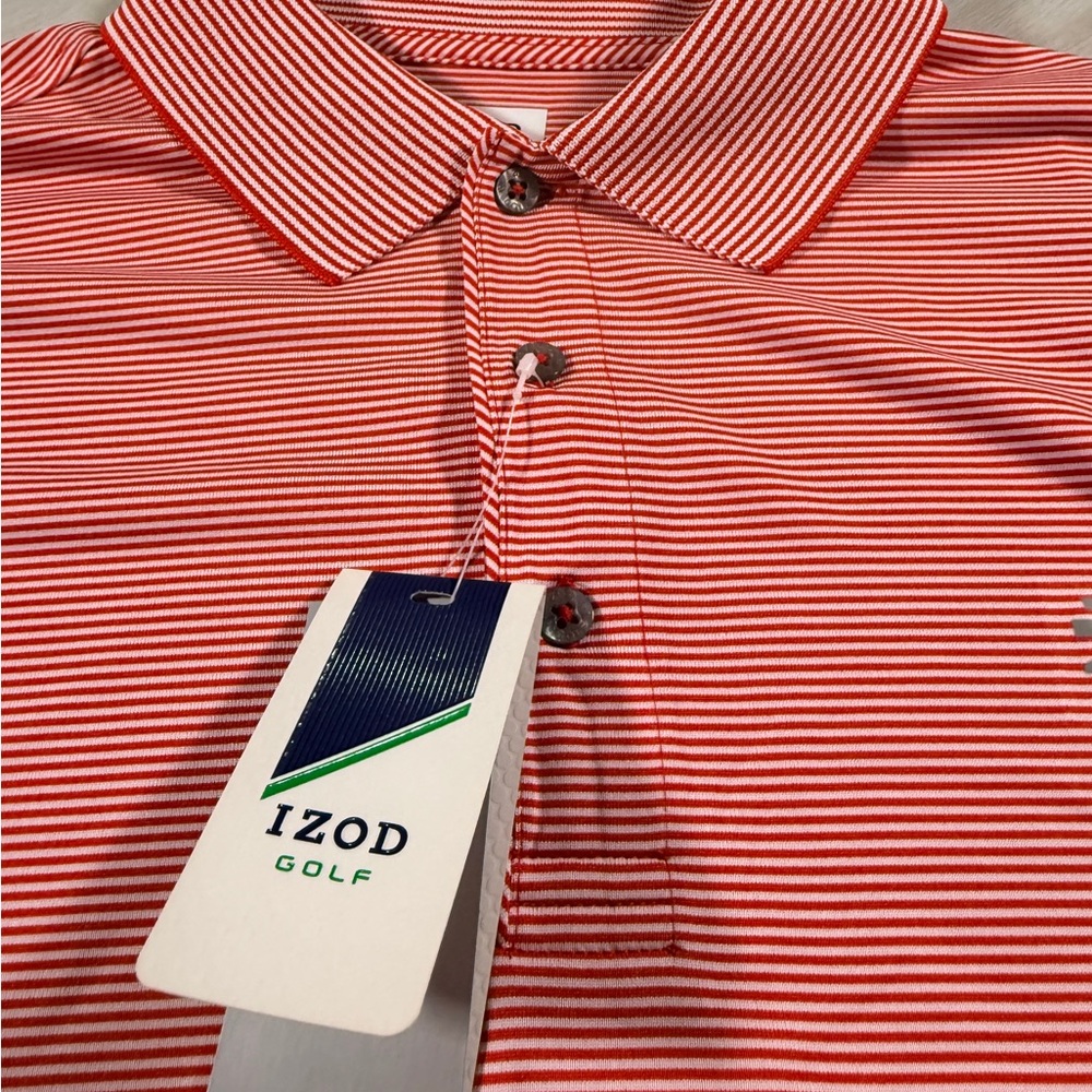NWT Izod Golf Short Sleeve Polo Men's Red Striped Golf Size Large - Picture 4 of 14